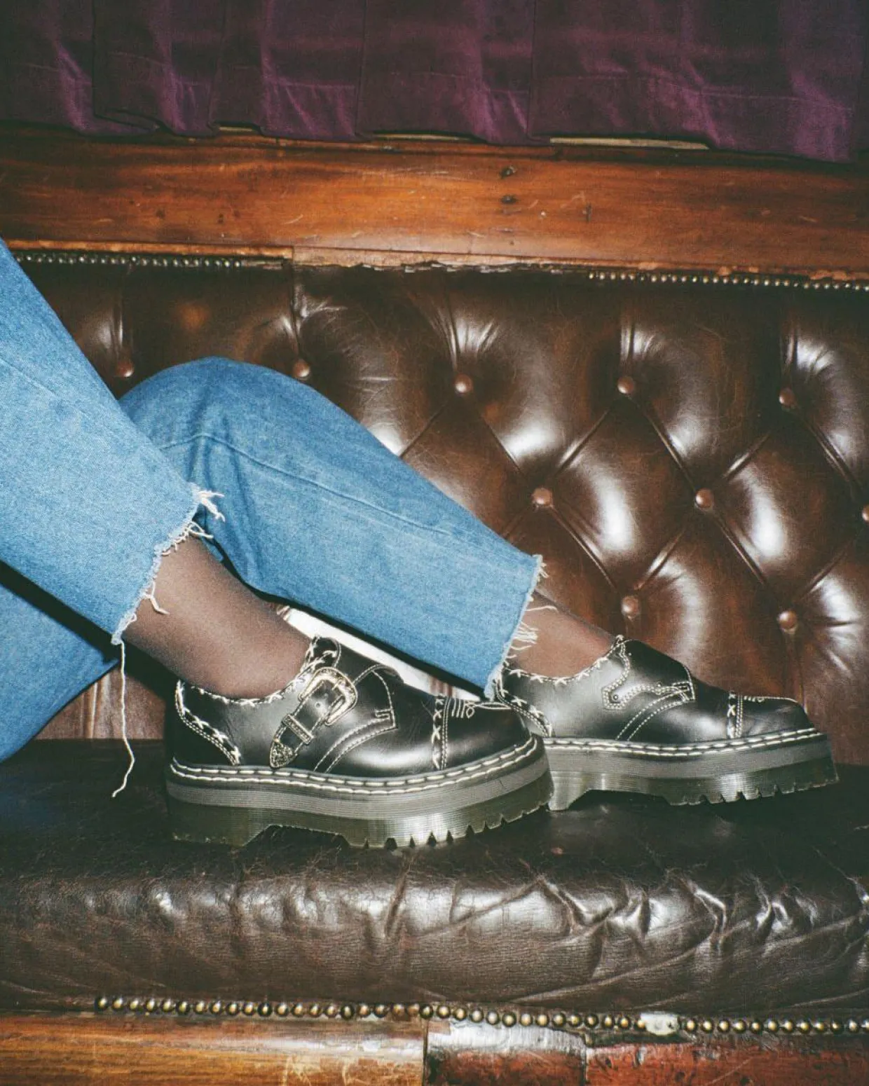 Dr. Martens Chaussures Plateformes Quad Monk Strap Contrast Stitch Noir — Wanama Discount