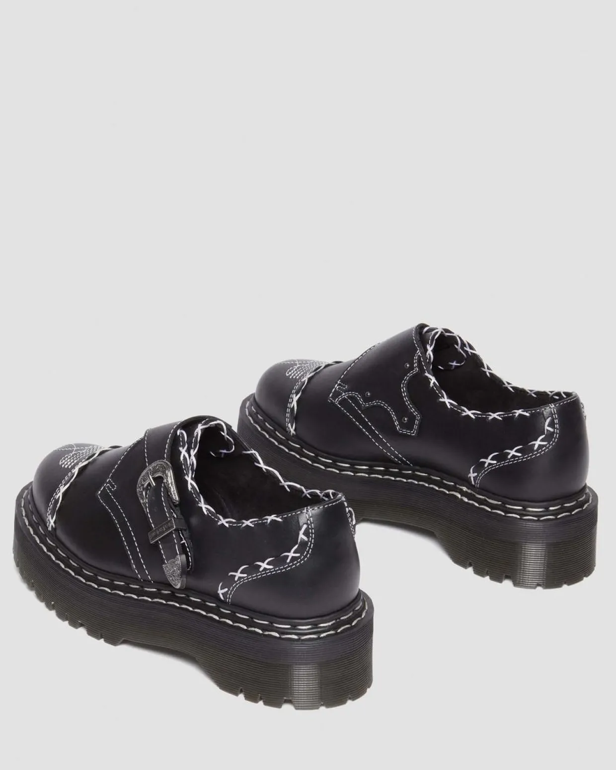 Dr. Martens Chaussures Plateformes Quad Monk Strap Contrast Stitch Noir — Wanama Discount