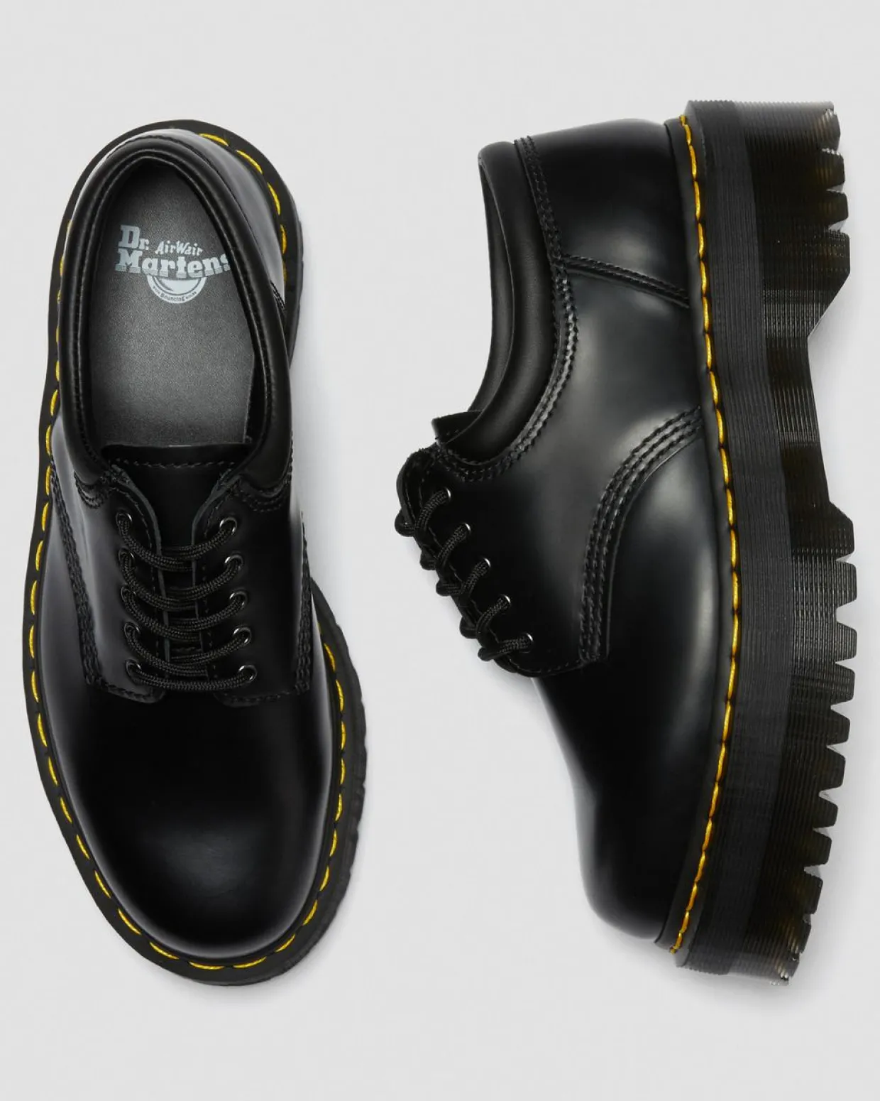 Dr. Martens Chaussures Plateformes Quad 8053 En Cuir Noir — Polished Smooth Best