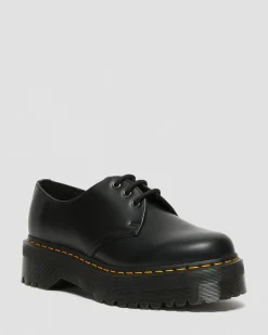 Dr. Martens Chaussures Plateformes Quad 1461 En Cuir Noir — Polished Smooth Clearance