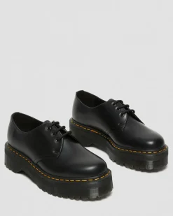 Dr. Martens Chaussures Plateformes Quad 1461 En Cuir Noir — Polished Smooth Clearance