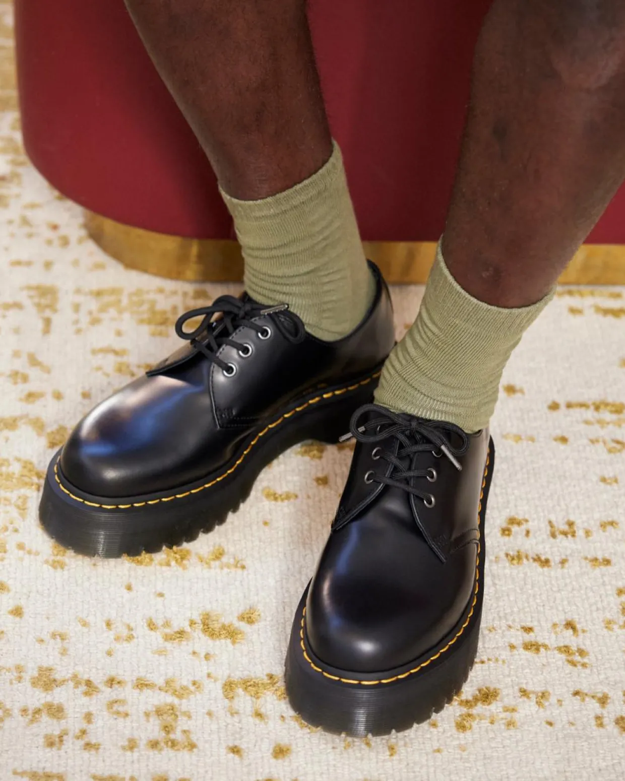 Dr. Martens Chaussures Plateformes Quad 1461 En Cuir Noir — Polished Smooth Clearance