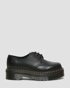 Dr. Martens Chaussures Plateformes Quad 1461 En Cuir Noir — Polished Smooth Clearance