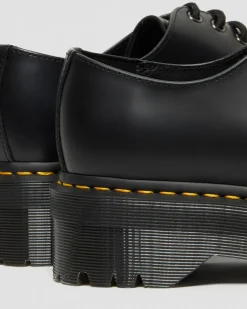Dr. Martens Chaussures Plateformes Quad 1461 En Cuir Noir — Polished Smooth Clearance