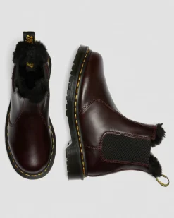 Dr. Martens Chelsea Boots 2976 Leonore Doublées De Fourrure Synthétique Rouge Oxblood — Atlas Best