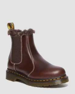Dr. Martens Chelsea Boots 2976 Leonore En Cuir Et Fourrure Synthétique Dark Brown Flash Sale