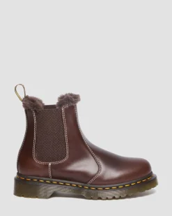 Dr. Martens Chelsea Boots 2976 Leonore En Cuir Et Fourrure Synthétique Dark Brown Flash Sale
