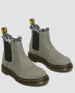 Dr. Martens Chelsea Boots 2976 Leonore En Cuir Nubuck Et Fourrure Synthétique NICKEL GREY — Milled Nubuck Wp Hot