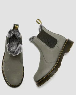 Dr. Martens Chelsea Boots 2976 Leonore En Cuir Nubuck Et Fourrure Synthétique NICKEL GREY — Milled Nubuck Wp Hot