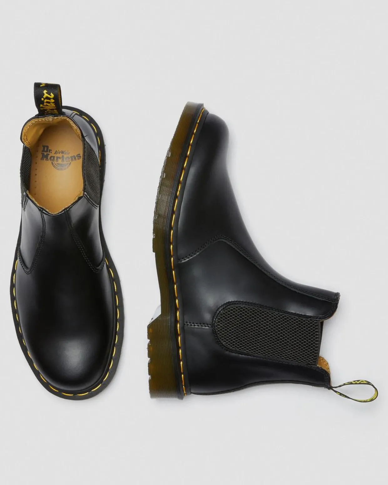 Dr. Martens Chelsea Boots 2976 Yellow Stitch En Cuir Smooth Noir — Smooth Leather Discount