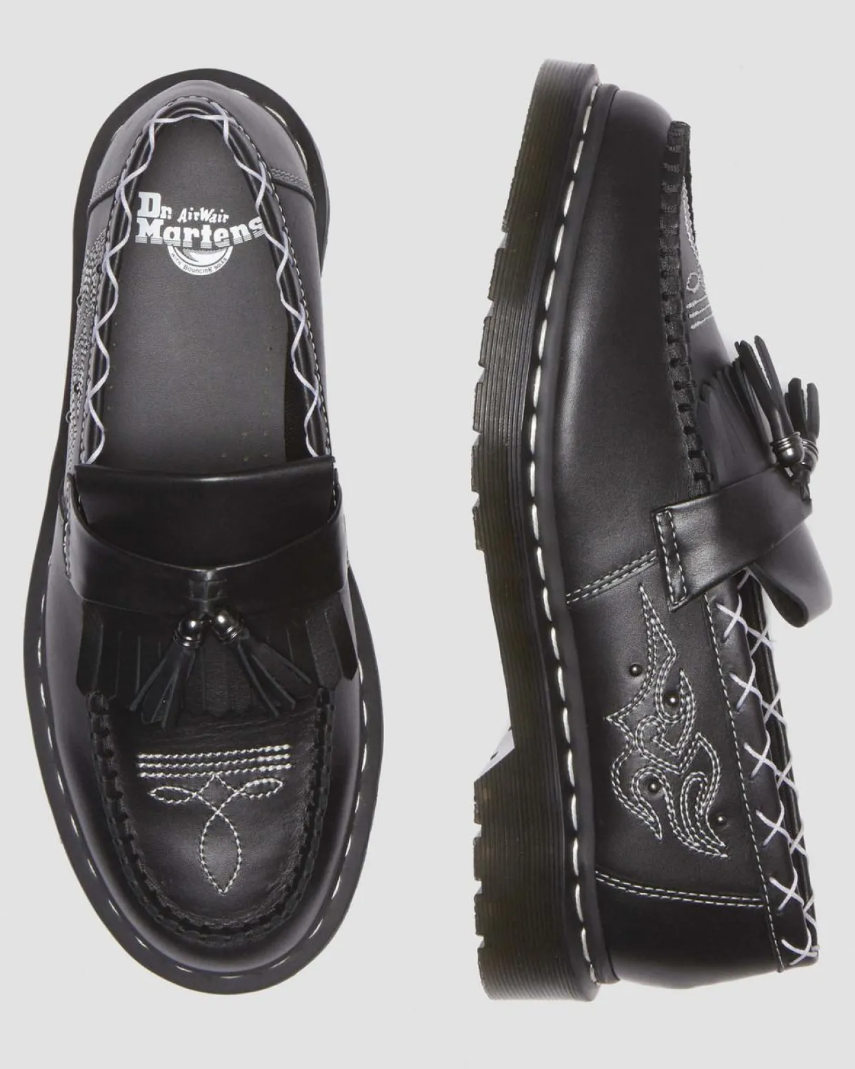 Dr. Martens Mocassins Adrian Contrast Stitch En Cuir à Pampilles Noir — Wanama Cheap