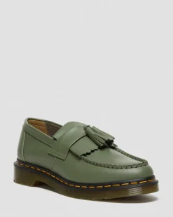 Dr. Martens Mocassins Adrian Yellow Stitch En Cuir Smooth à Pampilles Kaki Vert — Smooth Leather New