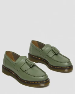 Dr. Martens Mocassins Adrian Yellow Stitch En Cuir Smooth à Pampilles Kaki Vert — Smooth Leather New