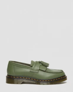 Dr. Martens Mocassins Adrian Yellow Stitch En Cuir Smooth à Pampilles Kaki Vert — Smooth Leather New