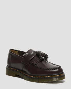 Dr. Martens Mocassins Adrian Yellow Stitch En Cuir Smooth à Pampilles Bordeaux — Smooth Leather Shop
