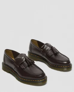 Dr. Martens Mocassins Adrian Yellow Stitch En Cuir Smooth à Pampilles Bordeaux — Smooth Leather Shop