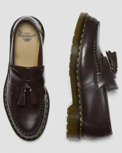 Dr. Martens Mocassins Adrian Yellow Stitch En Cuir Smooth à Pampilles Bordeaux — Smooth Leather Shop
