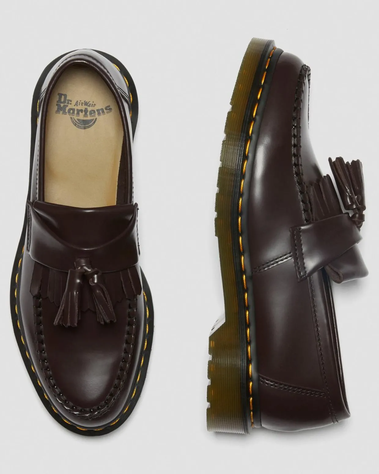 Dr. Martens Mocassins Adrian Yellow Stitch En Cuir Smooth à Pampilles Bordeaux — Smooth Leather Shop