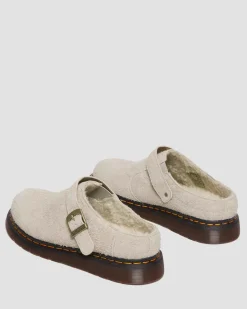 Dr. Martens Mules Isham En Daim Et Fourrure Synthétique VINTAGE TAUPE — Long Napped Suede Fashion