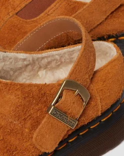 Dr. Martens Mules Isham En Daim Et Fourrure Synthétique PECAN BROWN — Long Napped Suede Flash Sale