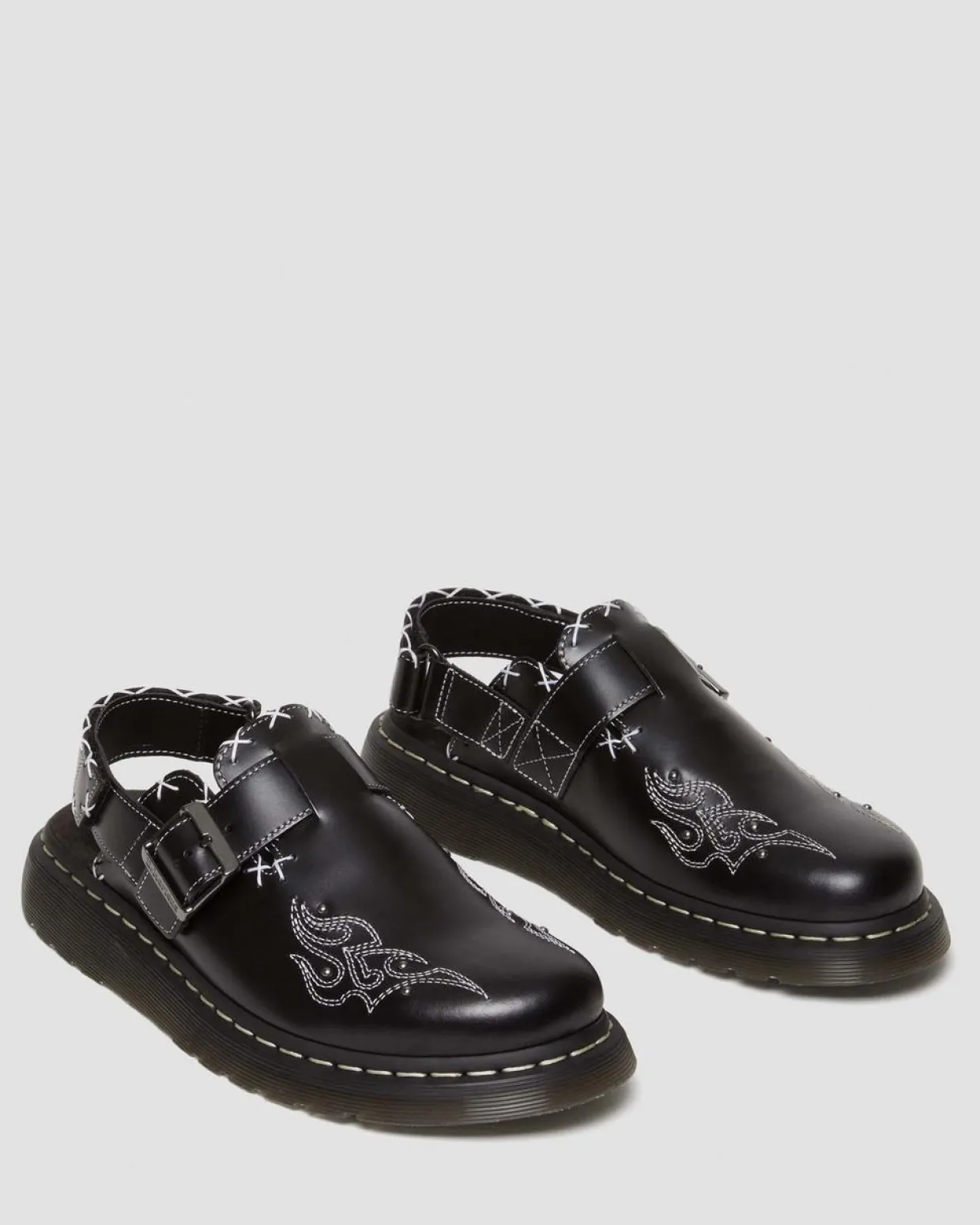 Dr. Martens Mules Jorge Contrast Stitch En Cuir Noir — Atlas Hot
