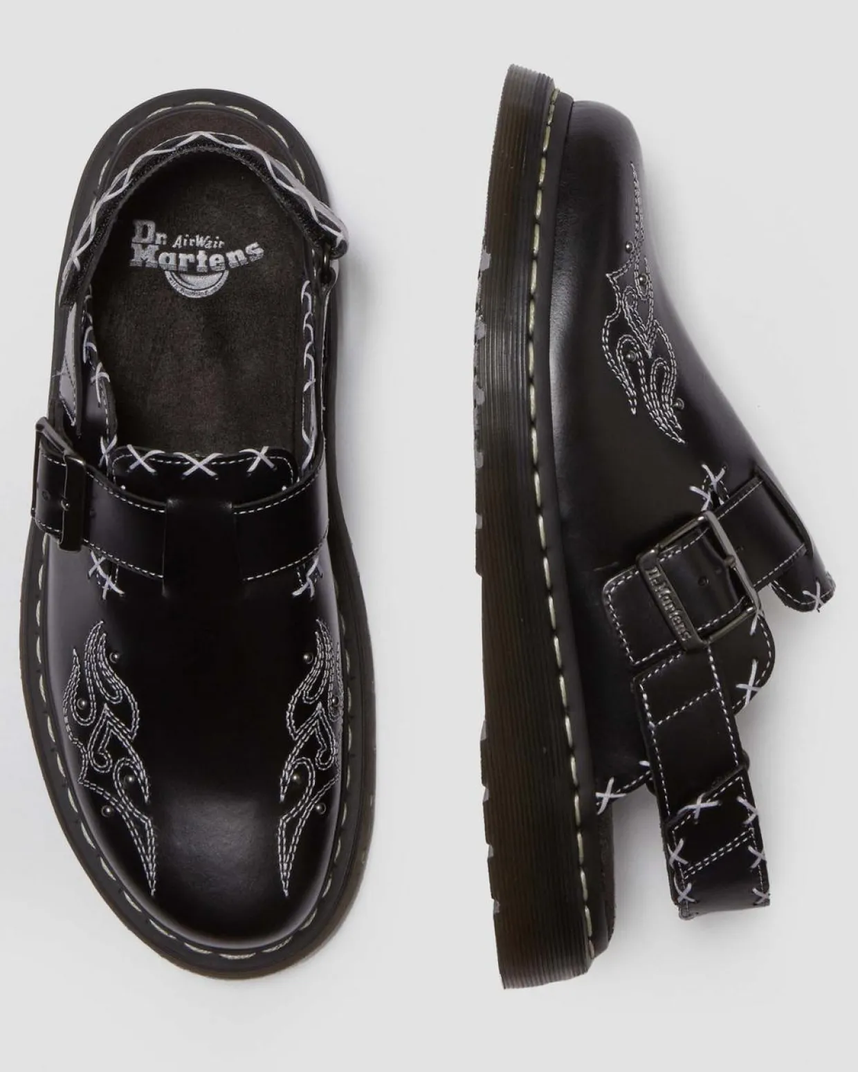 Dr. Martens Mules Jorge Contrast Stitch En Cuir Noir — Atlas Hot
