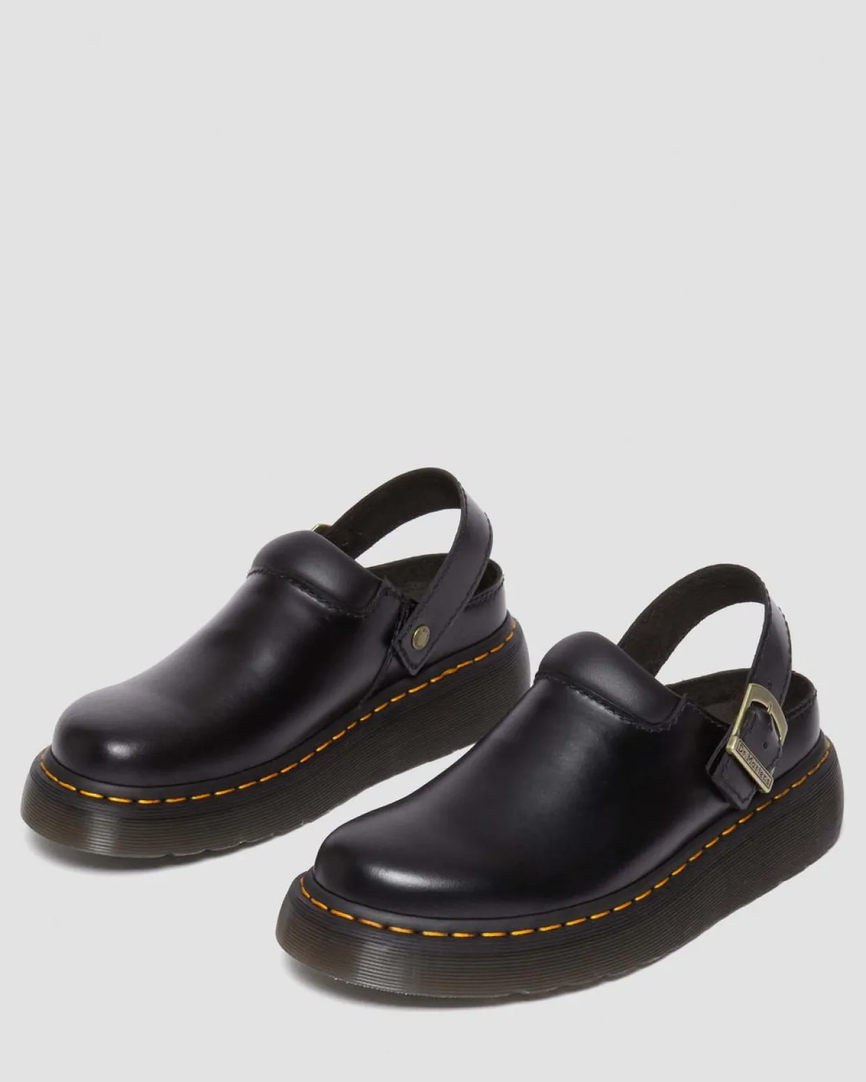 Dr. Martens Mules Plateformes Laketen En Cuir Noir — Atlas Discount