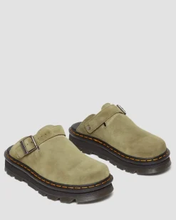 Dr. Martens Mules Plateformes Zebzag Casual En Daim à Brides Muted Olive — E.H.Suede Best