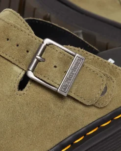 Dr. Martens Mules Plateformes Zebzag Casual En Daim à Brides Muted Olive — E.H.Suede Best