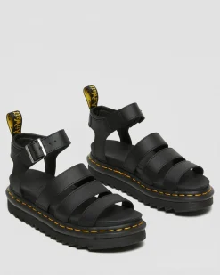 Dr. Martens Sandales Blaire En Cuir Hydro à Brides Noir — Hydro Leather Fashion