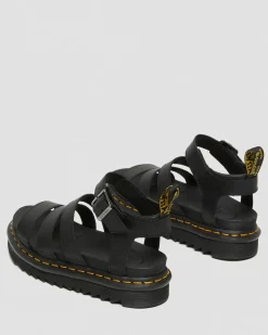 Dr. Martens Sandales Blaire En Cuir Hydro à Brides Noir — Hydro Leather Fashion