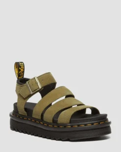 Dr. Martens Sandales Blaire En Cuir Tumbled Nubuck Muted Olive — Tumbled Nubuck Outlet