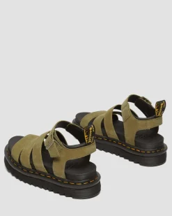Dr. Martens Sandales Blaire En Cuir Tumbled Nubuck Muted Olive — Tumbled Nubuck Outlet