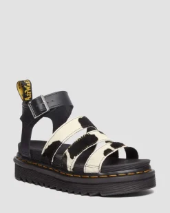 Dr. Martens Sandales Blaire En Hair-On à Imprimé Vache Et à Brides BLACK+ZEBRA PRINT Online
