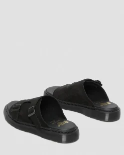Dr. Martens Sandales Claquettes Dayne Made In England En Daim Noir — Repello Calf Suede Fashion