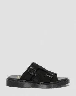 Dr. Martens Sandales Claquettes Dayne Made In England En Daim Noir — Repello Calf Suede Fashion