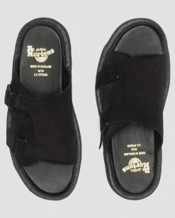 Dr. Martens Sandales Claquettes Dayne Made In England En Daim Noir — Repello Calf Suede Fashion
