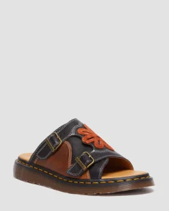 Dr. Martens Sandales Dayne Made In England En Cuir Et En Daim à Appliqué Black+Brown+Rust Orange — Regency Calf+Desert Oasis Suede Sale