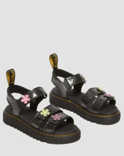 Dr. Martens Sandales Klaire à Paillettes Et à Bridess Velcro Junior Black+Multi — Coated Glitter Pu+Athena Fashion