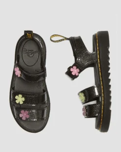 Dr. Martens Sandales Klaire à Paillettes Et à Bridess Velcro Junior Black+Multi — Coated Glitter Pu+Athena Fashion