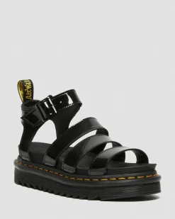 Dr. Martens Sandales Montantes Blaire En Cuir Verni Noir — Patent Leather Clearance