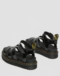 Dr. Martens Sandales Montantes Blaire En Cuir Verni Noir — Patent Leather Clearance