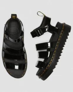 Dr. Martens Sandales Montantes Blaire En Cuir Verni Noir — Patent Leather Clearance
