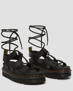 Dr. Martens Sandales Nartilla En Cuir Hydro à Lacets Noir — Hydro Leather Outlet