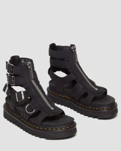 Dr. Martens Sandales Olson En Cuir Tumbled Nubuck à Zip Charcoal Grey — Tumbled Nubuck Clearance