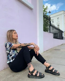 Dr. Martens Sandales Plateformes Gryphon En Cuir Noir — Pisa Online
