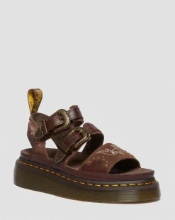Dr. Martens Sandales Plateformes Gryphon Gothic Americana En Cuir Dark Brown — Classic Pull Up Reptile Emboss+ E.H.Suede  Sale