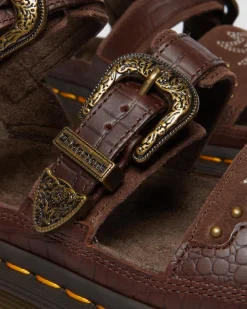 Dr. Martens Sandales Plateformes Gryphon Gothic Americana En Cuir Dark Brown — Classic Pull Up Reptile Emboss+ E.H.Suede  Sale