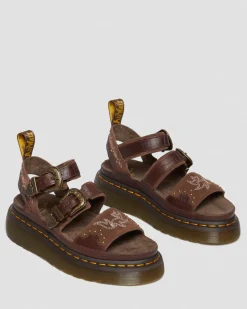 Dr. Martens Sandales Plateformes Gryphon Gothic Americana En Cuir Dark Brown — Classic Pull Up Reptile Emboss+ E.H.Suede  Sale