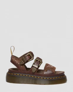 Dr. Martens Sandales Plateformes Gryphon Gothic Americana En Cuir Dark Brown — Classic Pull Up Reptile Emboss+ E.H.Suede  Sale